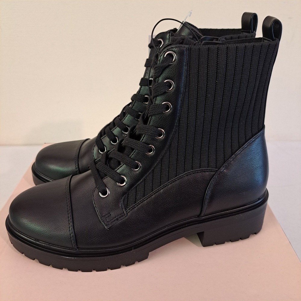 BCBG GENERATION Womens BOOTS 8 Black NWT Milaz Combat Stretch Zip Lug 2014-633